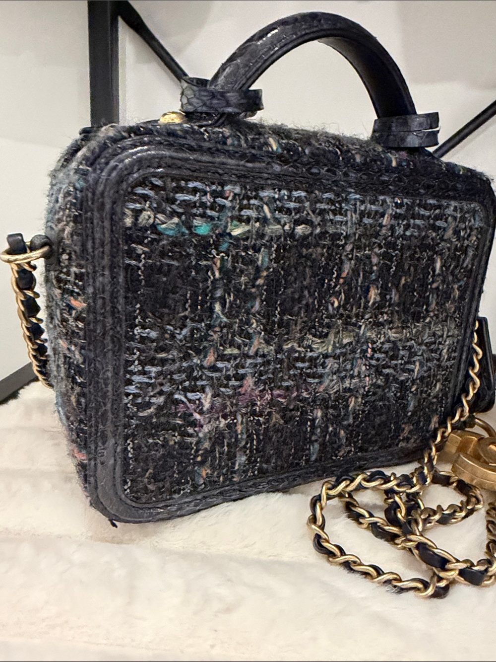 Chanel Black Tweed and Snakeskin Mini Bag - Picture 6 of 7